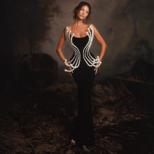 2025外贸新款亚马逊速卖通热卖绷带裙礼服3D大珍珠派对抹胸长裙