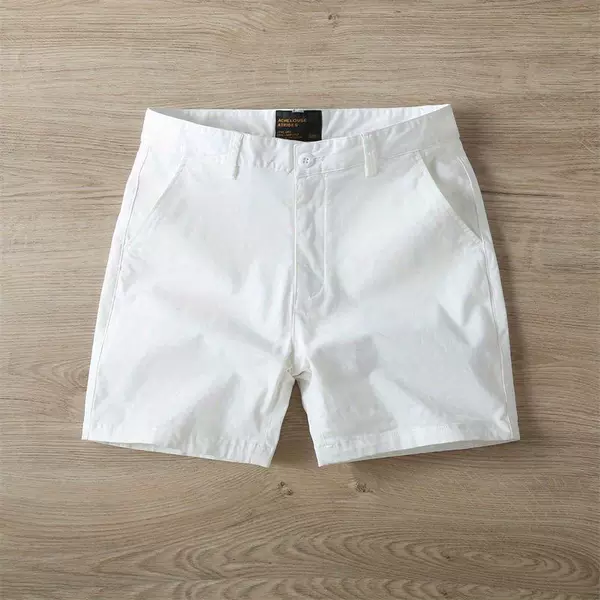 Summer New Cotton Four-quarter Pants Men's Slim-fit Casual Trendy American Style Retro Off-white Shorts Stretch Three-quarter Pants