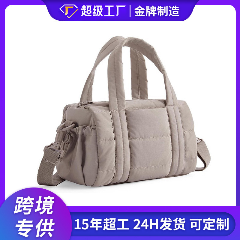 跨境新款羽绒旅行小型行李便捷绗缝尼龙女士托特包单肩手提斜挎包|undefined