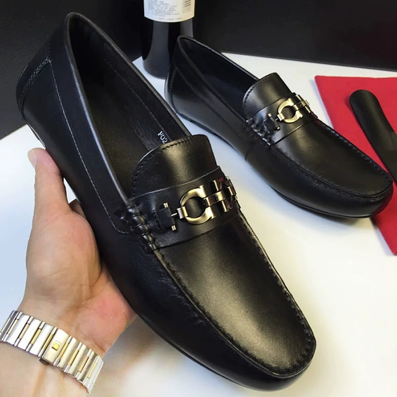Новые европейские стильные туфли-бини с матовой металлической пряжкой из натуральной кожи, модные брендовые деловые мужские кожаные туфли, молодежные повседневные лоферы