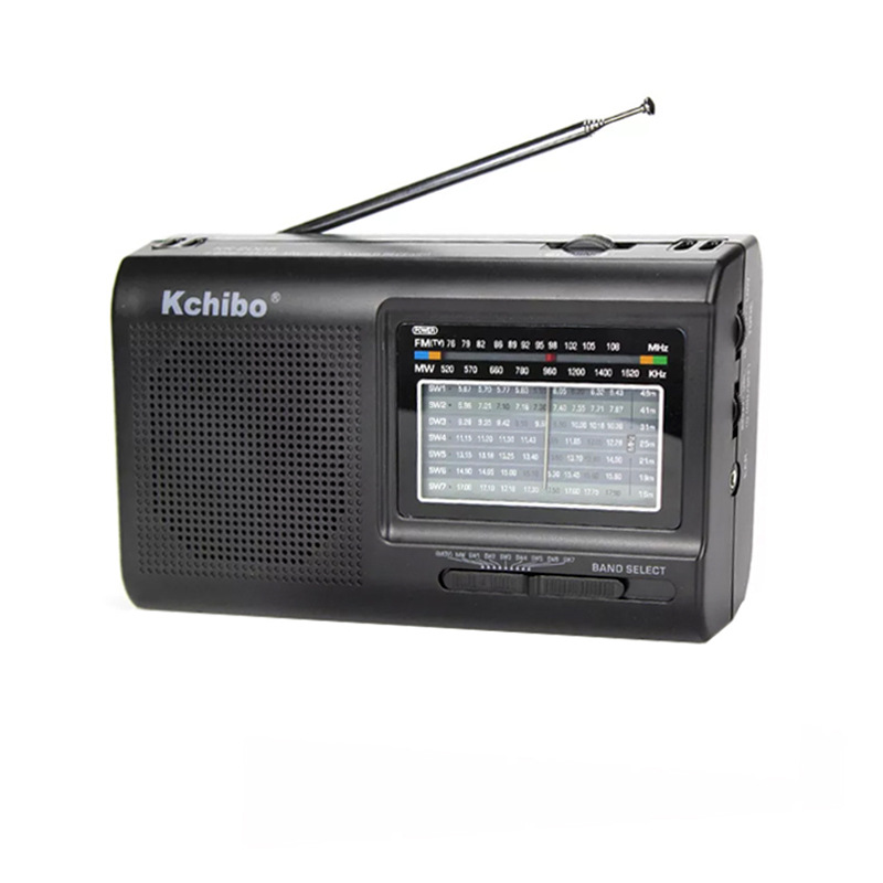 跨境直供经典款便携式全波段AM FM SW指针收音机银色款老人用