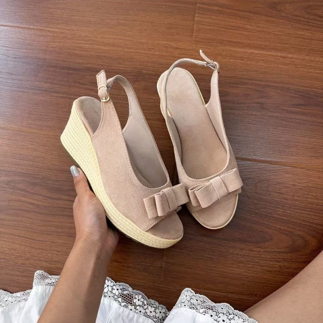 Nuevos tacones de pendiente gruesa sandalias de dedos desnudos para mujeres de verano 2026 nuevos tacones no cansados de arco ondulado image 2