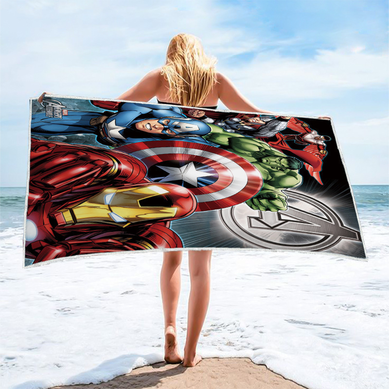 Marvel Hot Sale Series Cartoon Bath Towel Square Beach Towel Wholesale Microfiber Quick Drying Printed Towel Cushion