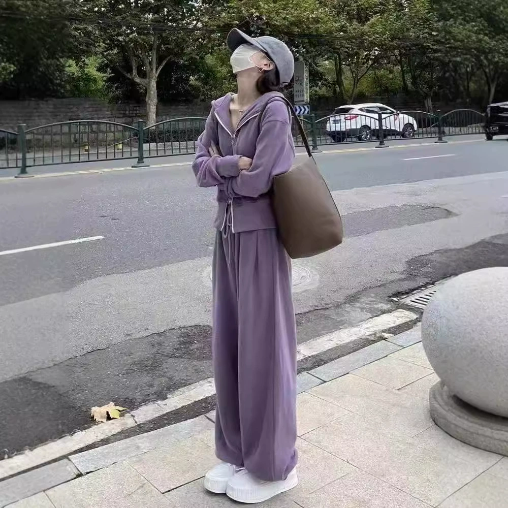 Повседневный спортивный костюм в солевом стиле для женщин на весну и осень в гонконгском стиле, свободная толстовка с капюшоном для похудения, Модный комплект из двух предметов