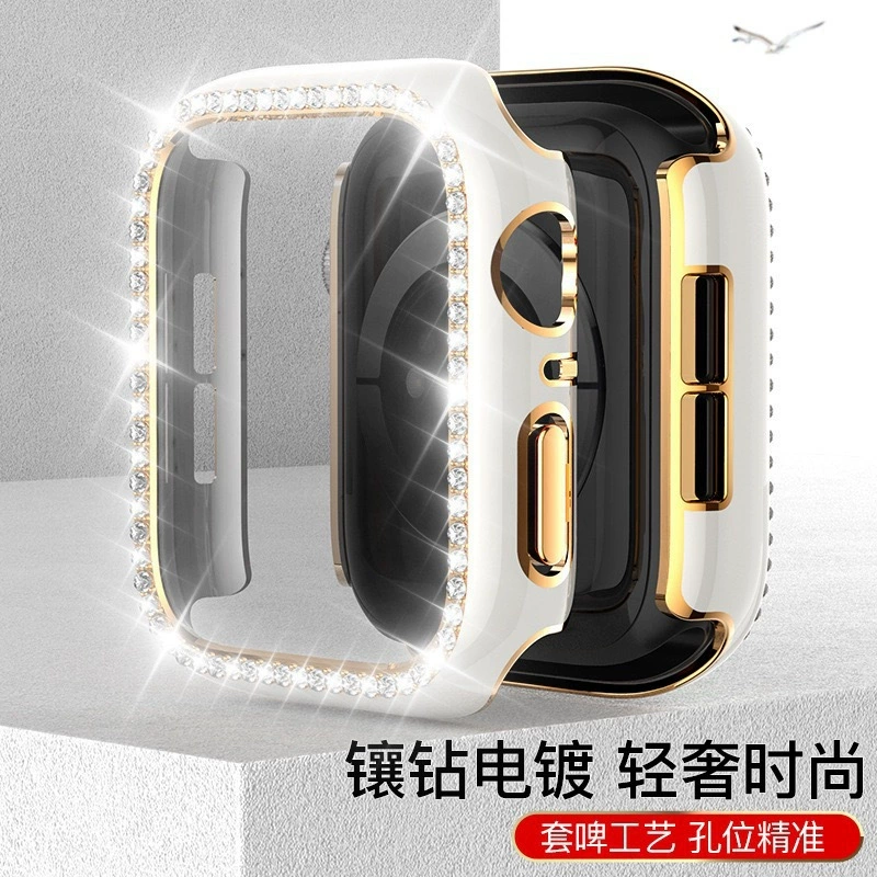 Подходит для корпуса Apple iWATCHS10, гальваническое покрытие iWatch7, сверкающая двуцветная однорядная инкрустация, ПК пустотелый защитный корпус
