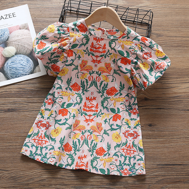 2022 Summer New Girls' Floral Dresses Small And Medium-sized Children's Girls Personality Retro Princess Dress