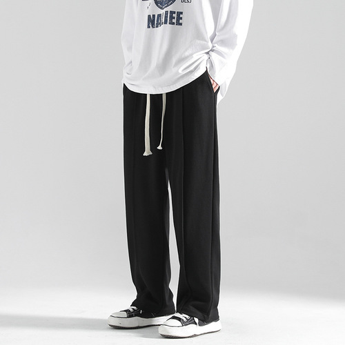 Gray pants for men and women in autumn and winter, new gender-free wide-leg pants, American heavy loose straight sweatpants