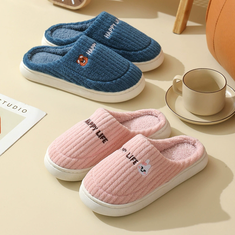 Новые осенне-зимние домашние мужские и женские хлопковые тапочки, домашние Нескользящие напольные тапочки с мультяшным кроликом и половинной сумкой для пары