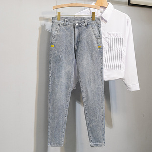 Summer Thin Cropped Jeans for Men, Slim Fit, Skinny, Stretchy, 2025 New Korean Style Trendy Casual Pants