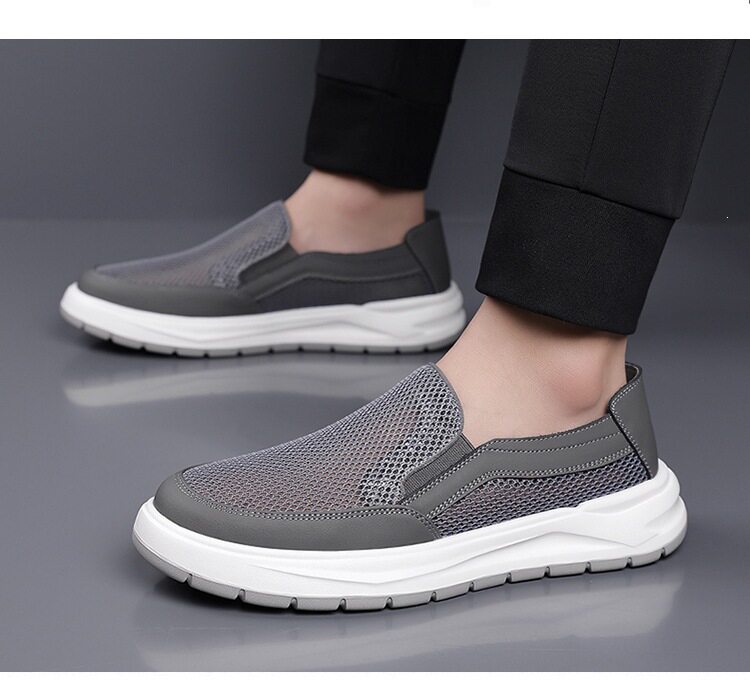 Giày lười nam lưới thoáng khí kiểu mới, đế bằng, phong cách thường ngày — Màu kaki【HT77663】, Màu xám【HT77663】 chi tiết 13
