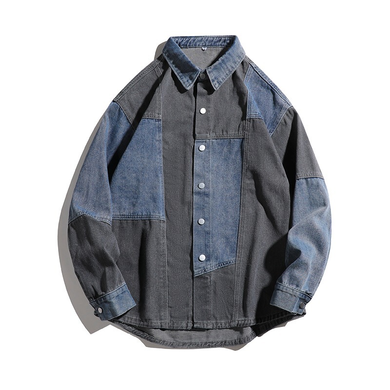 Aliexpress Retro Washed Denim Cotton Shirt for Men and Women, Spring and Autumn Patchwork Casual Turn-Down Collar Work Shirt Jacket