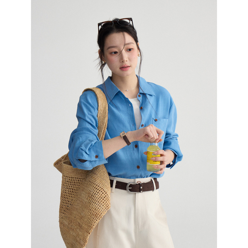 [Cool Blue Ocean Bubbles] Goming Korean Style Work Clothing Casual Shirt for Women Spring New Long-Sleeved Top Dy001