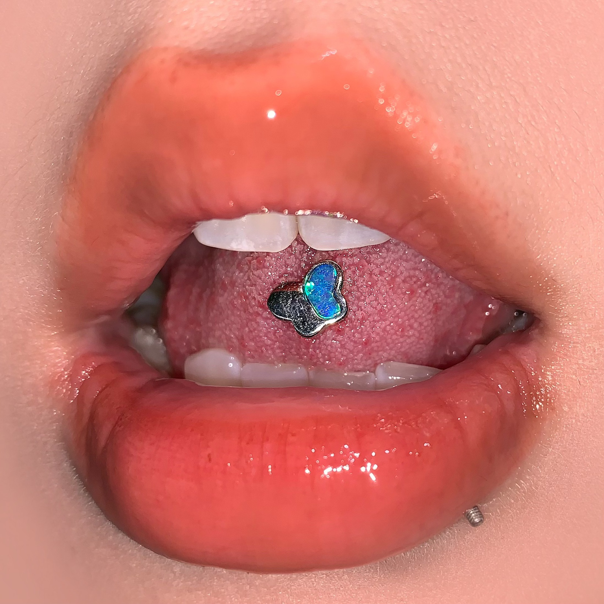 Labret stud lip piercing jewelry styling detail