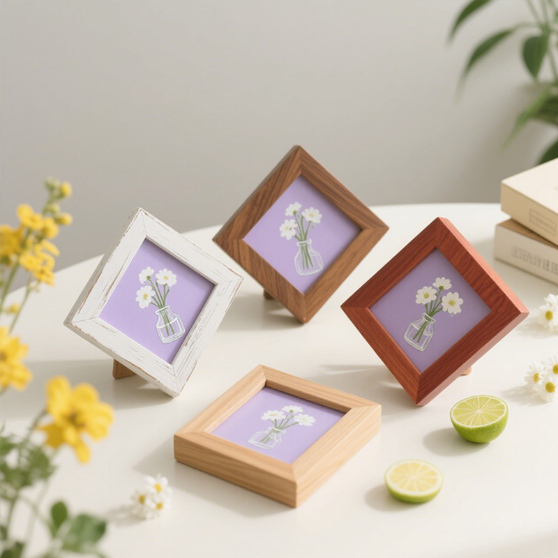 Wholesale Table Decorations Photo Wall Wooden Mini Small Square Creative Flowers Simple Wooden Wall Hanging Picture Frame Home