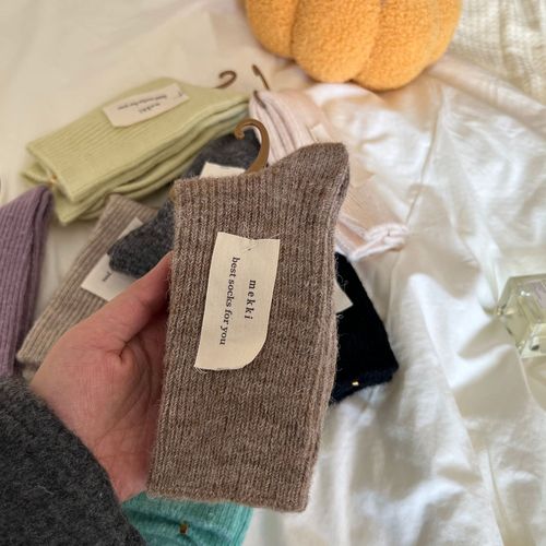  autumn and winter new thickened wool mid-calf socks women's confinement floor socks warm solid color heating wool pile socks