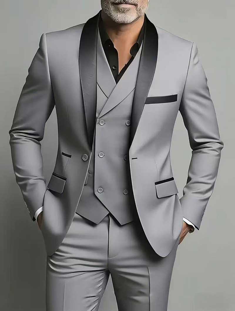 Men's Slim Fit Three Piece Suit Shawl Collar Formal Wedding Suit_voghion.com
