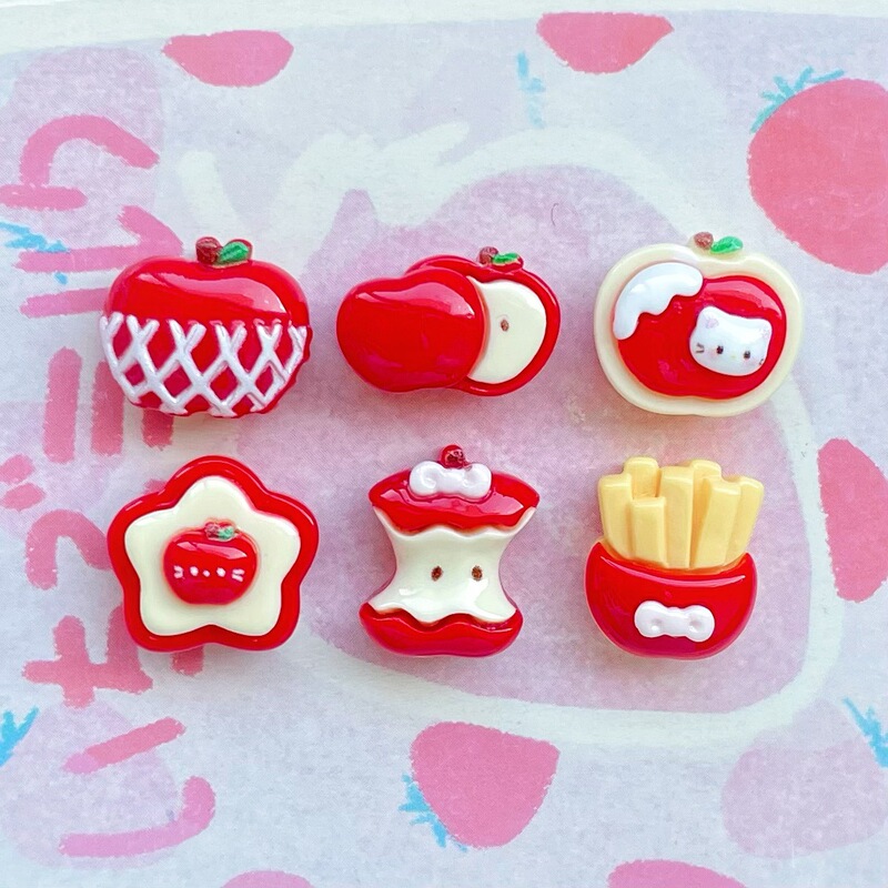 Mini Red Apple Resin Accessories Small Apple Core Fries Hairpin Mobile Phone Case Water Cup Sticker Decoration Material