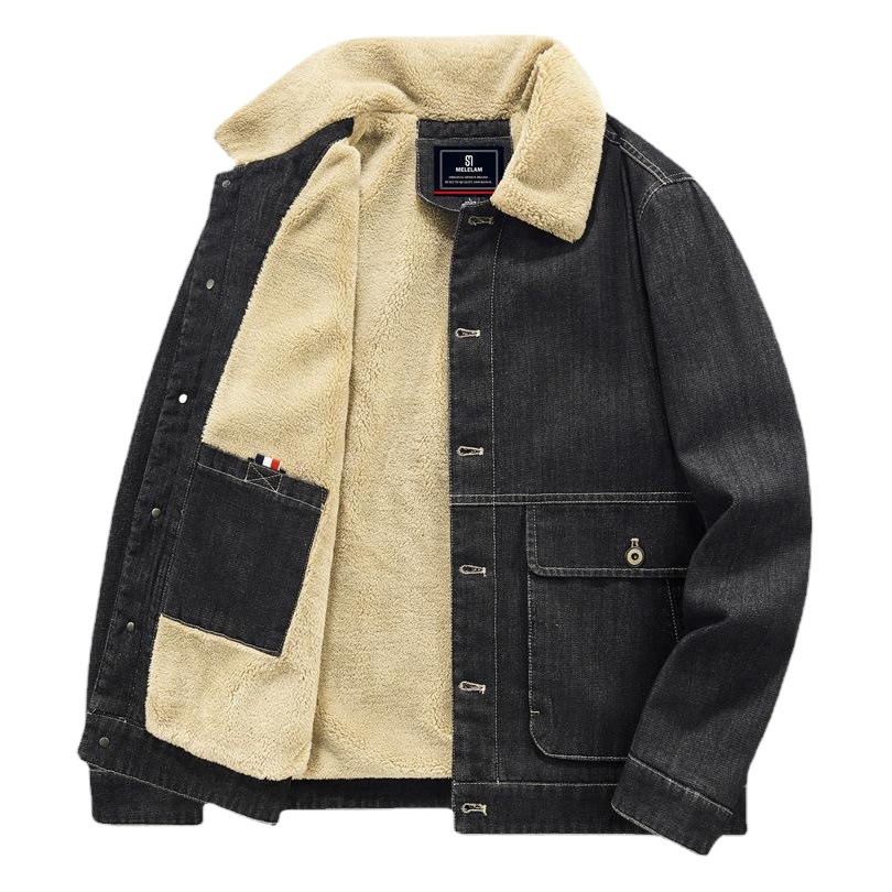 Cross-border exclusivo vintage lambswool abrigo de algodón acolchado de invierno de los hombres de lana engrosada cálido abrigo de mezclilla guapo abrigo de algodón acolchado