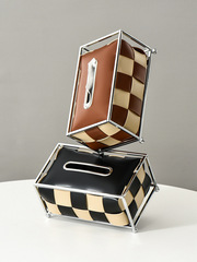 Small West Home Light Luxury Iron and Leather Chessboard Paper Towel Box Living Room Woven Napkin Box Restaurant Paper Towel Storage Box
