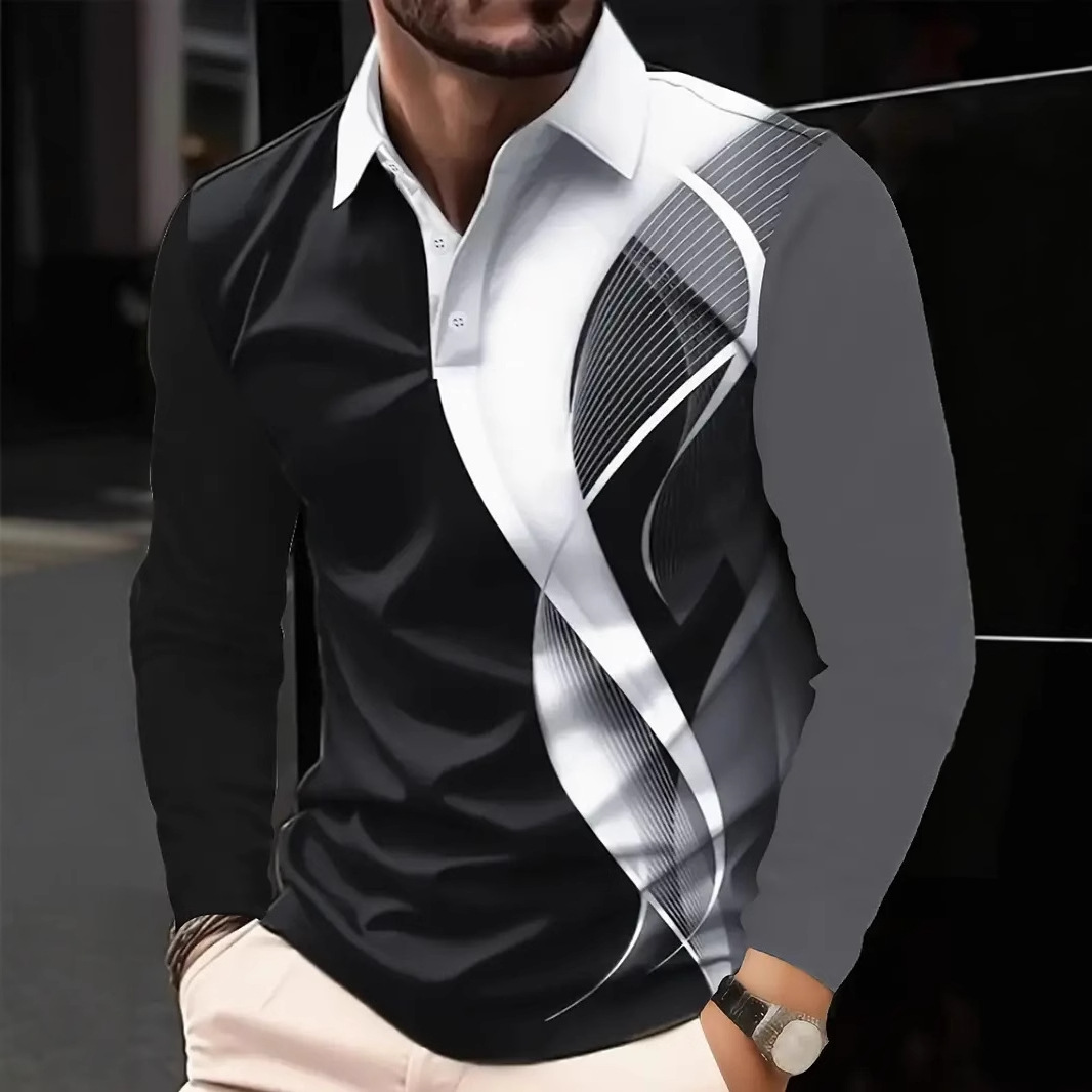 2024 venta caliente 3D impresión digital para hombres primavera y otoño deportes holgado transpirable manga larga botón cuello POLO camisa en stock