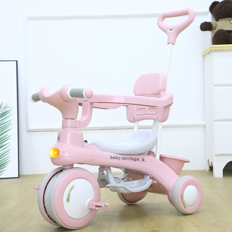 Triciclo de Empuje para Niños de 1 a 6 Años de Plástico con Barandillas y Toldo