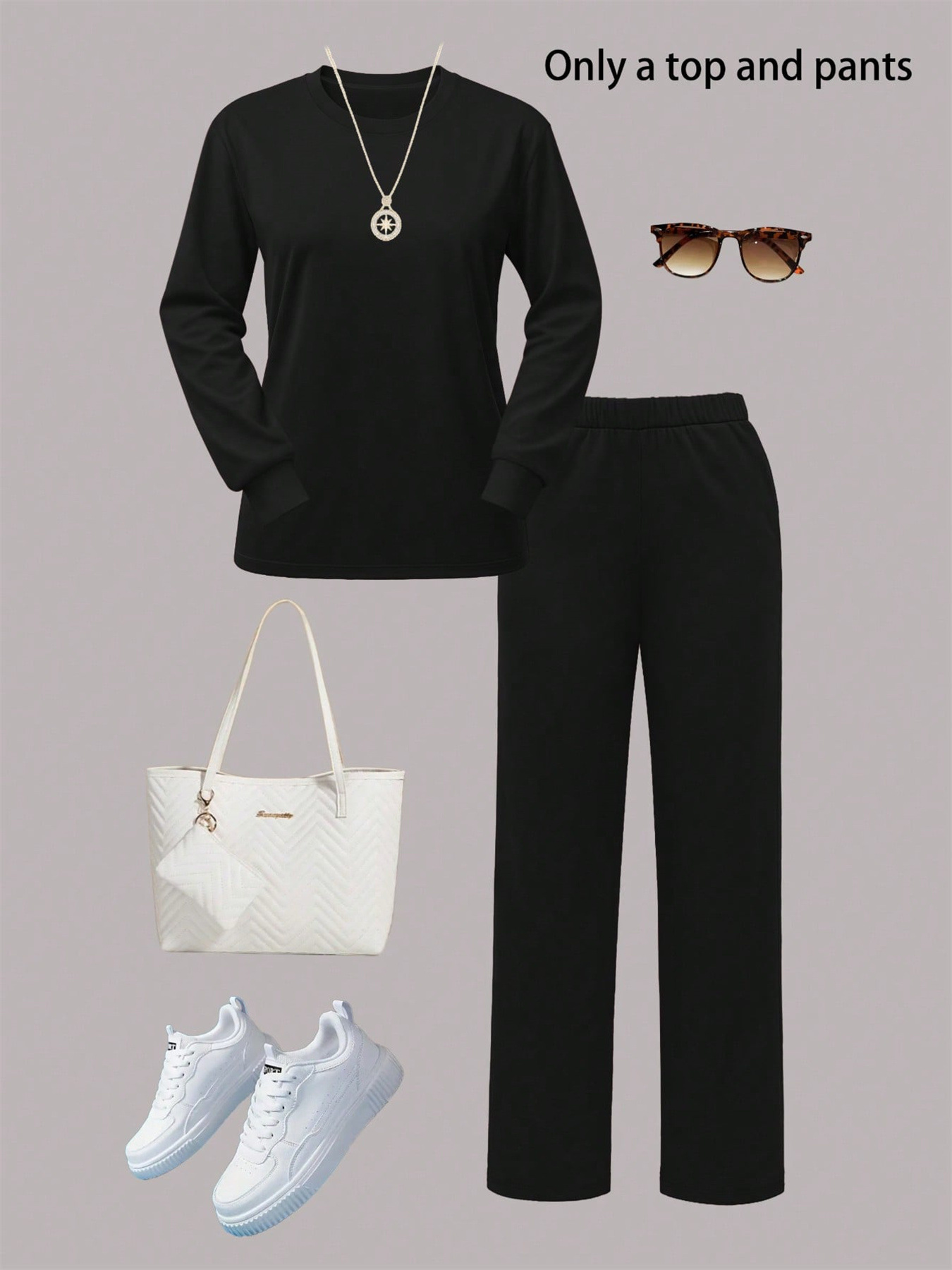 Women's Autumn/Winter Two Piece Set Style Solid Color Round Neck Long Sleeve Top With Wide Leg Straight Leg Pants_ecoleips.com