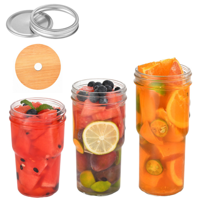 亚马逊专供热销梅森杯车载奶茶杯玻璃吸管杯饮料果汁杯分装瓶带盖