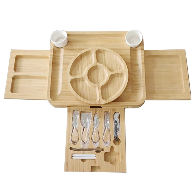 Popular cocina engrosada bambú queso tablero traje en stock tres cajones con disco hogar queso portátil tabla de cortar
