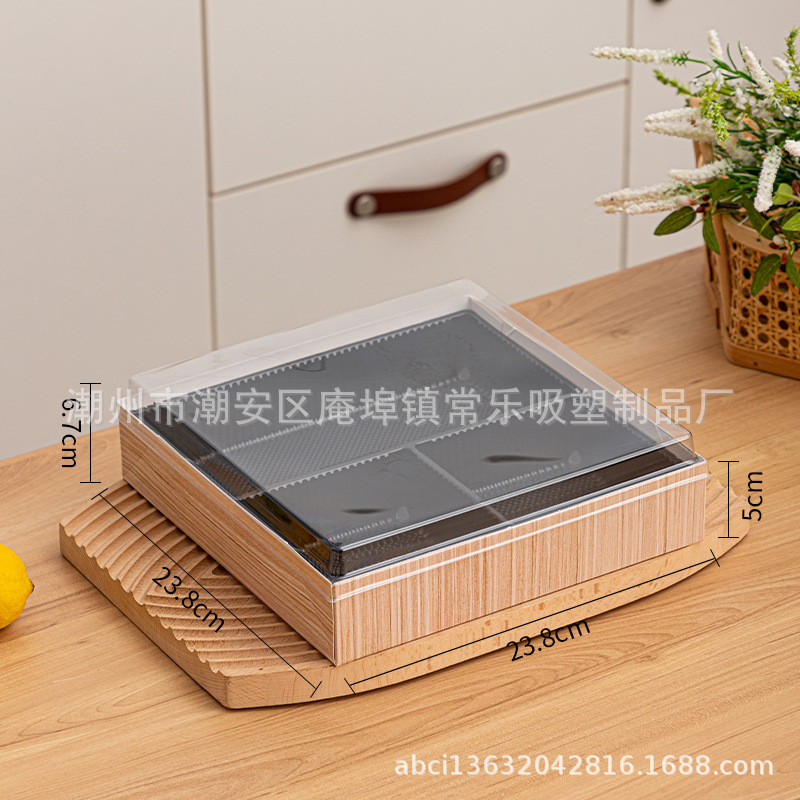 Caja de corte de fruta cuadrada sin plegables, tres cuadrados, cuatro cuadrados, nueve cuadrados de sushi salado, caja de embalaje de papel y plástico