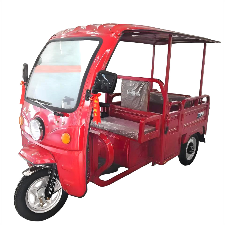 Comercio exterior exclusivo para el triciclo eléctrico rojo Lexing con tolva para protegerse contra el viento y la lluvia tranvía de tracción de mercancías especial tipo cerrado