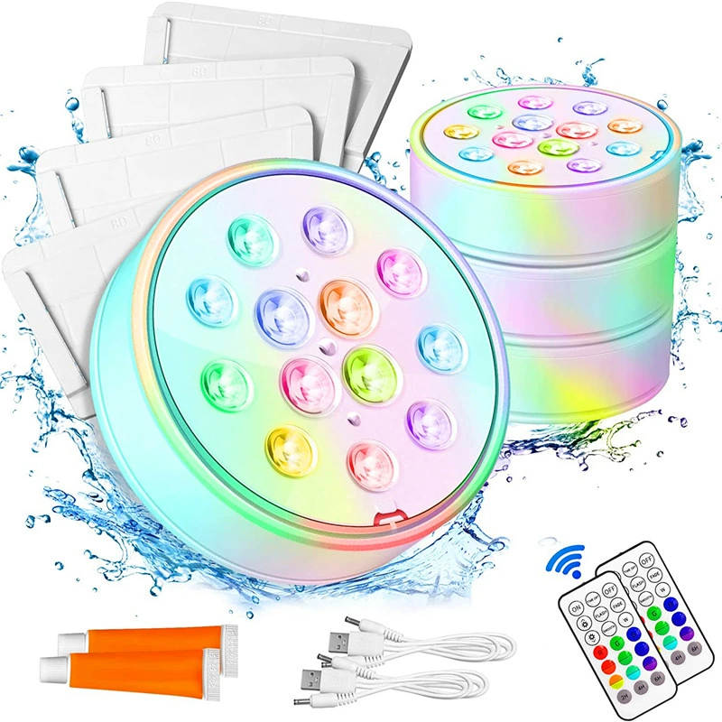 Новая USB-заряжаемая водонепроницаемая светодиодная лампа LED13 RGB с цветоизменением, ПДУ RF, погружная, с таймером для дна бассейна