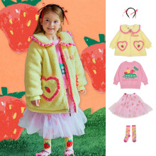 现货25冬季BE新款女童羊羔毛双面穿棉衣韩版可爱甜美冬季保暖外套