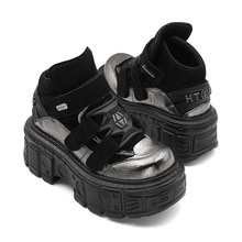 夏季跨境厚底朋克松糕坦克底女靴增高男女同款高帮鞋女靴工厂直供