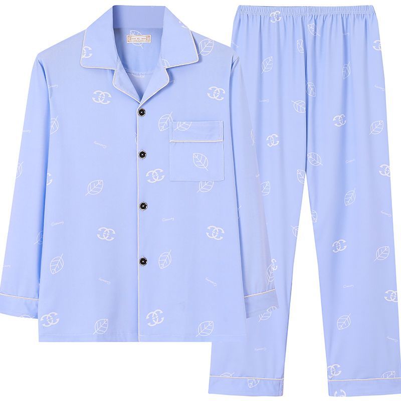 Pijamas pantalones de manga larga para hombre primavera y otoño verano más tamaño % Algodón puro verde de mediana edad cardigan homewear traje de dos piezas