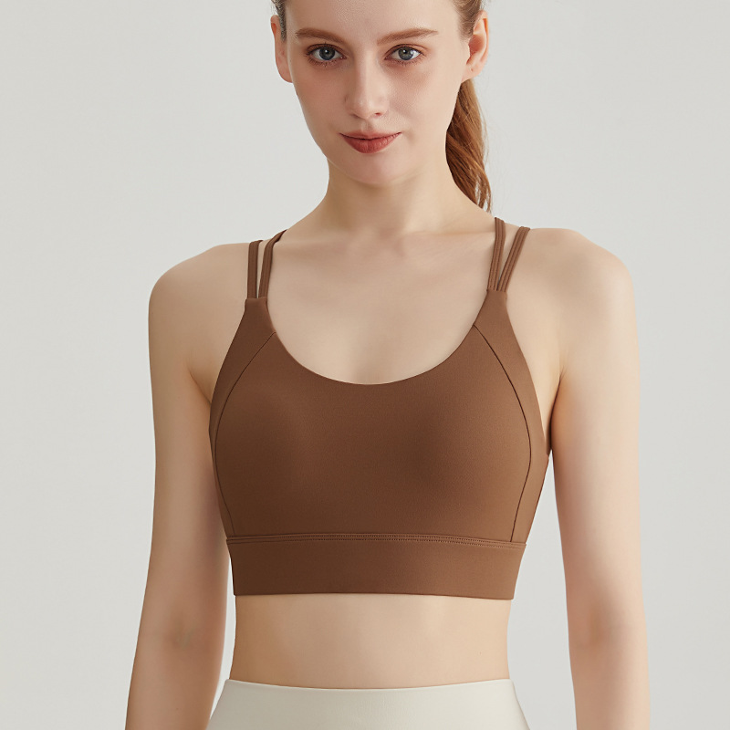 LAHN nuevo chaleco de yoga sexy, taza fija, delgado cruzado, cinturón de hombro delgado, ropa interior deportiva para mujeres