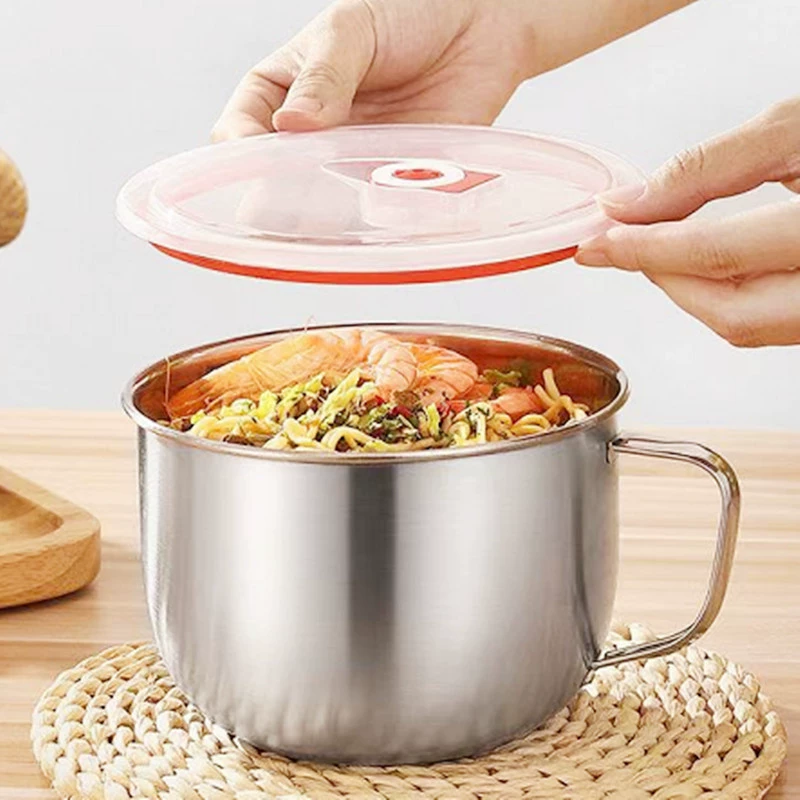 Чашка для фаст-фуда из нержавеющей стали, студенческий ланч-бокс, миска для лапши быстрого приготовления с крышкой, чашка для супа, лапши быстрого приготовления, портативная миска для риса, миска для супа