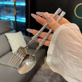 欧式树纹不锈钢刀叉勺组合高级感家用西餐刀叉勺精致调羹牛排叉子