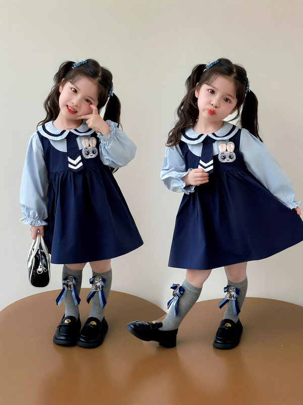 女童连衣裙春秋2025新款兔子警官儿童衣服女孩秋装学院风公主裙子|undefined