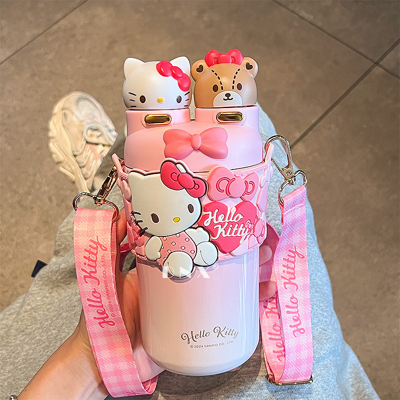 Sanrio Hello Kitty Double-Drink Insulated Cup Cartoon Portable High-Value Water Cup for Girls, Children, and Students for School Use Sanrio Hello Kitty Double-Drink Insulated Cup Cartoon Portable High-Value Water Cup for Girls, Children, and Students for School Use