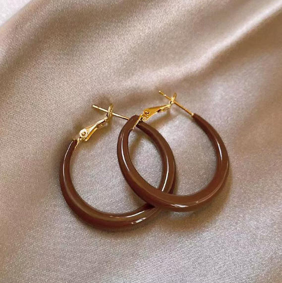 22# coffee color drop glaze circle earrings