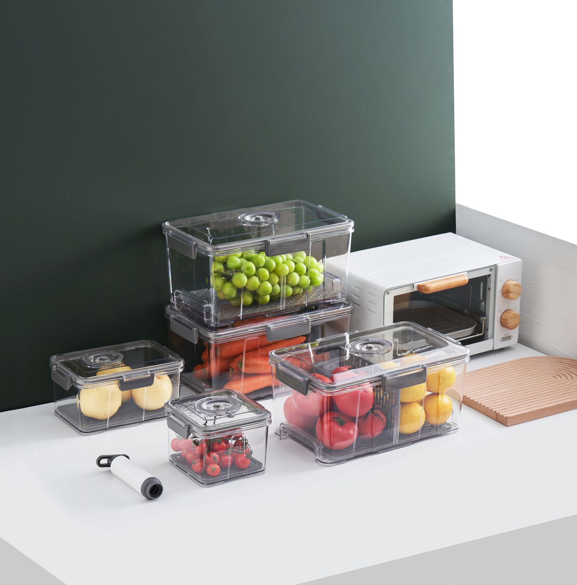 家用抽真空保鲜收纳盒食品密封透明沥水罐厨房冰箱冷冻收纳储物盒详情2