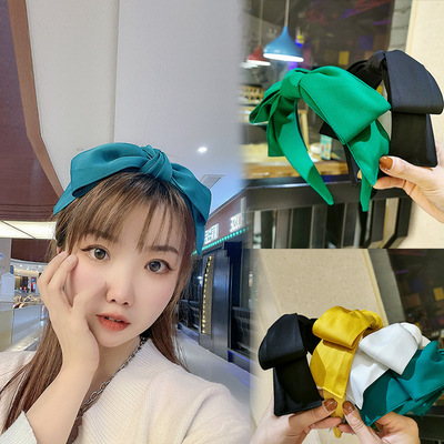 the republic of korea Dongdaemun Hairdressing wholesale Solid Fabric art Head hoop Simplicity Versatile lengthen bow Hair hoop female R294