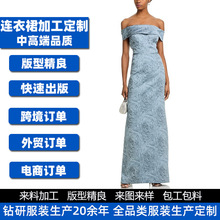 服装定制加工美式优雅露肩抹胸印花连衣裙来图来样定制批量生产