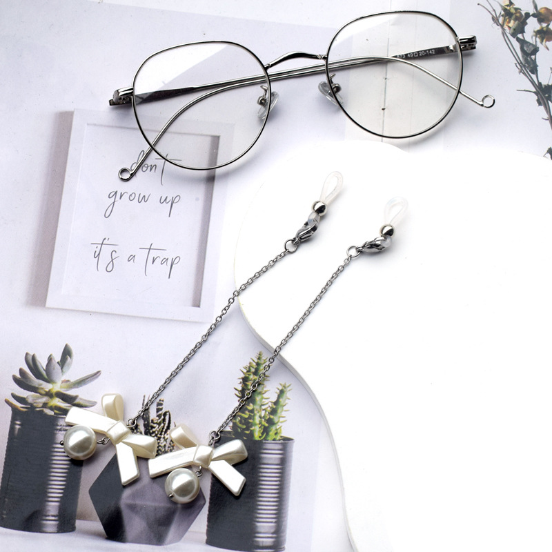 Elegant Sweet Bow Knot Stainless Steel Artificial Pearl Women's Glasses Chain display picture 4