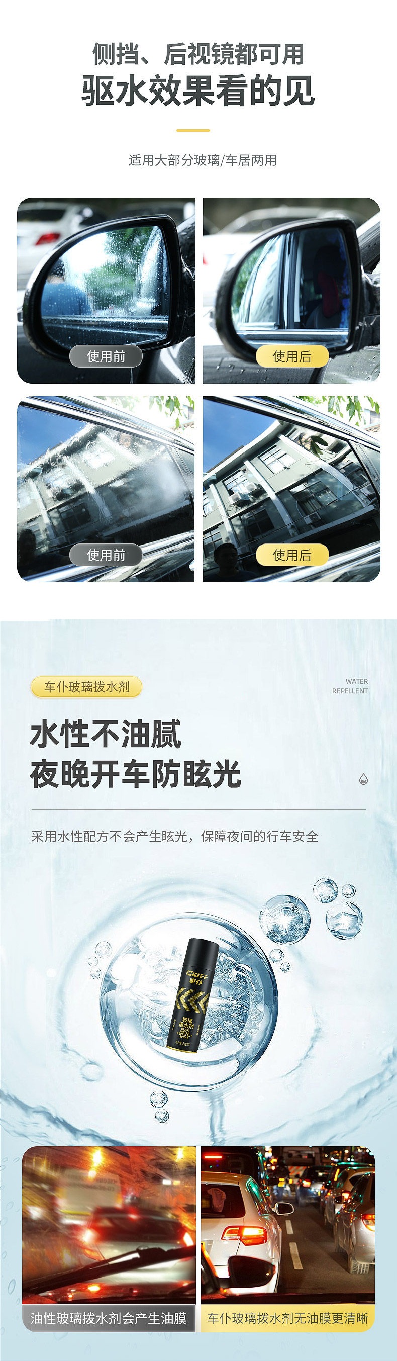 Car Anti-Fog Agent, Car Windshield Defogger, Rearview Mirror and Window Long-Lasting Water Repellent, Water Displacing and Rainproof Agent