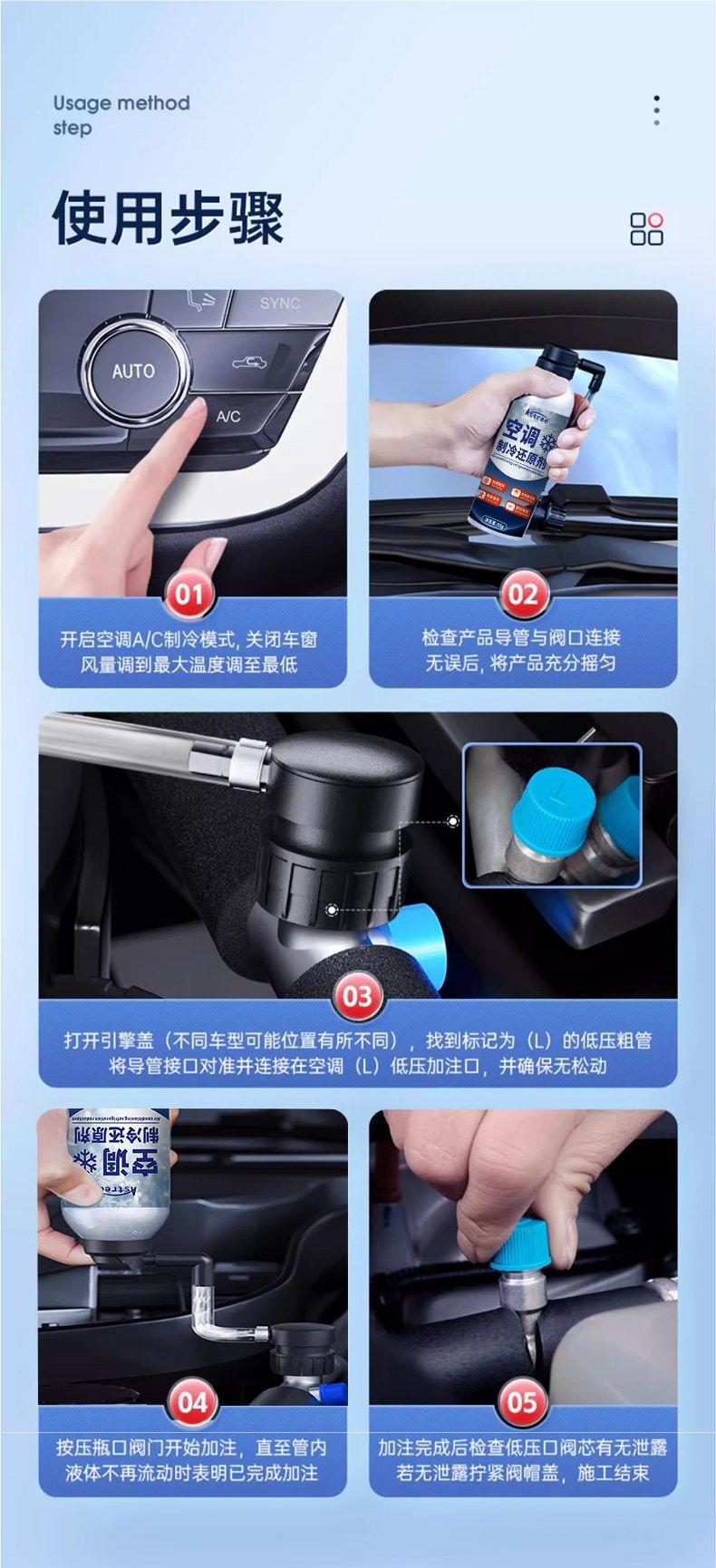 Car air conditioning refrigerant recovery agent, summer car cooling gadget, rapid cooling R134a for car interior cooling