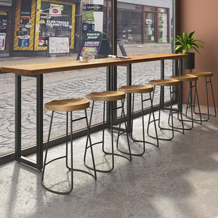 Long Bar Table, Scandinavian Solid Wood Bar Table and Chair Combination, Cafe Milk Tea Shop High Table and Chair, Restaurant Wall