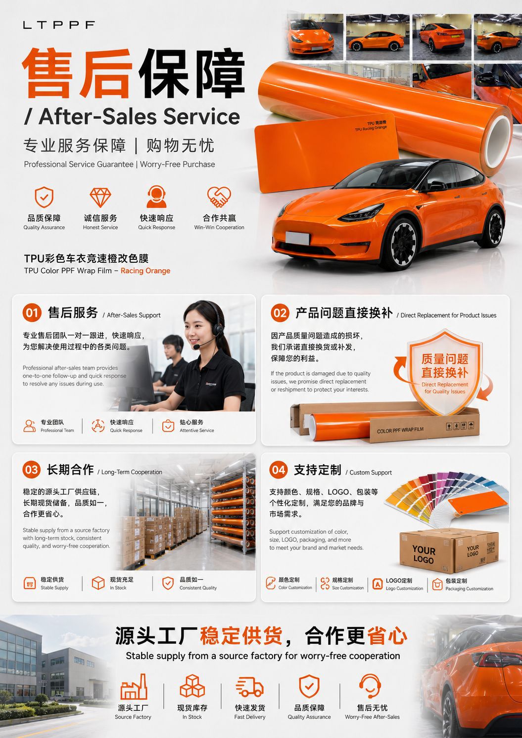 Racing Orange Tpu Color-Changing Film, Colorful Car Wrap, Ppf Protective Film, Dry and Wet Application, Factory Wholesale