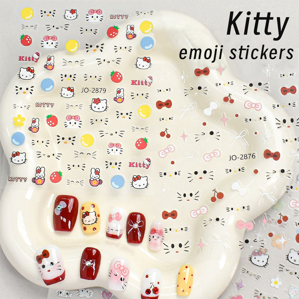 Cross-Border Wholesale Japanese and Korean Cute and Interesting Graffiti Nail Stickers Cartoon Kt Cat Butterfly Cherry Nail Stickers
