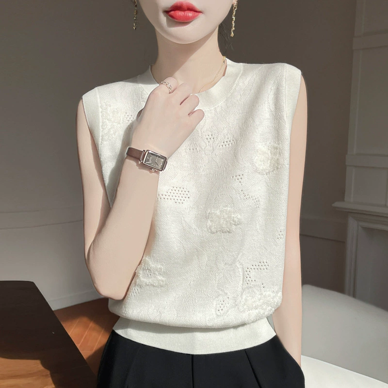 2025 весна лето новый шерстяной микс дамы пригородные дикий темперамент модный повседневный жилет пуловер топ